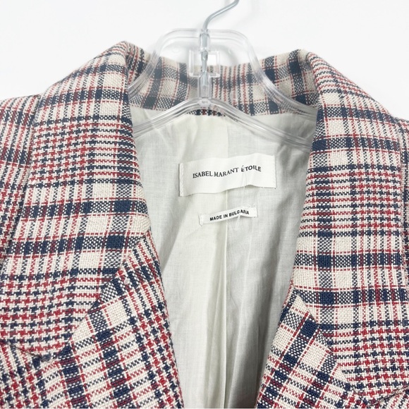 Isabel Marant Etoile Janey Checked Plaid Linen Blazer Size 6 Beige Multi - Picture 5 of 11